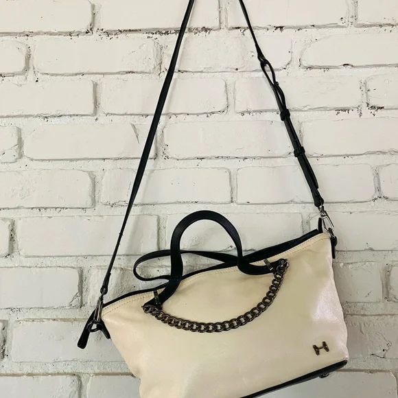 - Halston Heritage Black /gray White Satchel Handbag - Picture 2 of 10